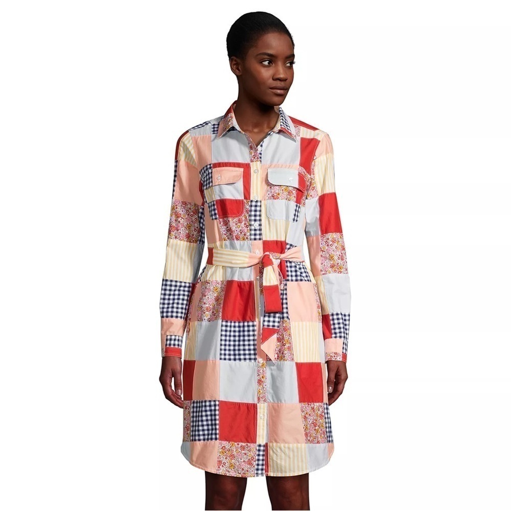 Lands’ End Patchwork Long Sleeve Shirt Dress